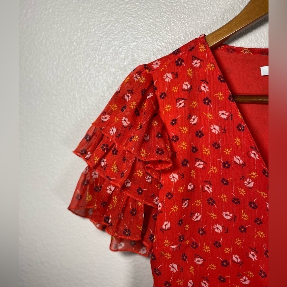 Madewell Tiered-Sleeve Peplum Top in Metallic Prairie Posies Size 2 H4 - Picture 8 of 12